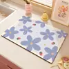 Tapete Absorvente de Água Estilo Pintura a Óleo Floral Fresco de Terra de Diatomáceas Absorvente de Água e Óleo Anti-Manchas para Tigelas, Pratos e Xícaras de Chá