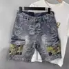 Verano Nuevo Moda para Hombre Versátiles Shorts de Mezclilla Pantalones de Trabajo de Cinco Puntos Bordado Sueltos Rectos de Longitud Media Pantalones de Calle de Moda