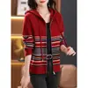 Outono Inverno 2026 Novo Suéter com Capuz Estilo Coreano Jaqueta Cardigan de Tricô com Zíper Cardigan Feminino Top de Tricô Listrado Feminino
