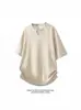 Camiseta de Manga Corta con Cuello en V, Estilo Nuevo de Verano, Lino Sintético, Marca de Tendencia, Estilo Casual Fresco y Holgado, Estilo Old Money