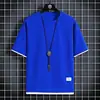 Camiseta Casual Suelta de Verano para Hombre, Manga Corta Waffled, Falso Dos Piezas, Manga Media de Seda de Hielo Delgada, Cuello Redondo, Ropa de Marca de Moda