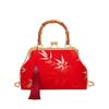 Bolso Bordado de Bambú Fugui para Mujer con Borla Bolso Grande con Decoración de Hebilla Estilo Chino Elegante Bolso de Bambú Cheongsam