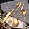 Juego de Cubiertos Occidentales de Acero Inoxidable 304, Cuchillo, Tenedor, Cuchara, Cucharilla de Té, Juego de Cuatro Piezas, Vajilla Estilo Occidental, Estilo Nórdico, Mango Largo, Uso Doméstico