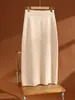 Saia midi de malha 100% lã pura com barra vazada para mulheres, cintura elástica, solta, casual, versátil, saia evasê