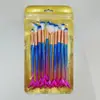 Conjunto de 10 Pincéis de Maquiagem, Pincel Grande e Pequeno de Peixe para Base, Pincel de Olho Cauda de Peixe em Cor Gradiente, Ferramenta de Beleza, 11 Peças Sereia