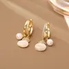 Pendientes de Perla y Piedra Ojo de Gato de Alta Gama, Pendientes de Moda, Frescos, Dulces, Versátiles y Elegantes para el Uso Diario, Colgantes de Oreja Estilo Hada