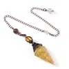 Comércio Exterior Novos Produtos Prata Antiga Cristal Colorido Pêndulo Pedra Semi-preciosa Pedra Colorida Resina Pêndulo Hexágono Cone Pingente