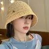 Sombrero de Paja para la Playa Francés Calado Tejido de Verano para Mujer Ala Grande Protector Solar Gorro Grande para la Cabeza Plegable Sombrero de Pescador Moderno