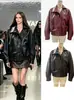 Atacado de roupas femininas AliExpress transfronteiriço, jaqueta de couro sintético de alta qualidade com gola alta e mangas compridas, estilo europeu e americano, nova para outono e inverno