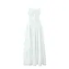 Vestido Longo de Cintura com Alça Branca Pura para Férias na Praia Feminino Francês de Alta Qualidade Elegante com Borda de Renda e Cadarço