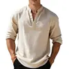 Camiseta Amazon transfronteriza, top casual holgado de manga larga con cuello en V, jersey versátil de color liso para hombre, estilo europeo y americano, para negocios