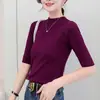 Elegante Versátil Suéter de Cuello Medio Alto Media Manga para Mujer Primavera y Otoño Nuevo Ajustado Camisa de Manga Media Base Superior Otoño
