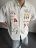 Camisa Retro Americana Estilo Waffle Floral Bordado Colorido, Manga Corta, Holgada, Casual, Versátil