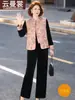 Novo Conjunto de Moda Primavera para Mães Estilo Nacional Chinês Moda 2026 Novo Modelo para Meia-Idade e Idosos, Elegante Conjunto de Três Peças de Veludo