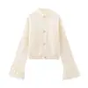 Roupa Feminina Estilo Europeu e Americano, Produto Popular Transfronteiriço, Preguiçoso e Versátil, Cardigan de Tricô com Retalhos de Pena Cor Sólida