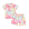 Comércio exterior verão infantil euro-americano multi-estampa blusa de manga curta e shorts conjunto de malha para casa duas peças ins