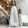 Calça jeans branca de perna larga com dois botões para mulheres, novo estilo outono, plus size, reta solta de cintura alta, modeladora, calça comprida
