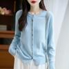 Cárdigan 100% Lana para Mujer, Otoño e Invierno, Suave, Botón de Cristal, Cuello Redondo, Chaqueta de Punto, Suéter Delgado, Versátil, Estilo Perezoso