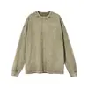 Camiseta Pesada de Algodón Puro Lavada Estilo Americano Transfronteriza Vintage Hecha a Medida para Hombres y Mujeres, Hombro Caído, Color Sólido, Cuello Redondo, Marca de Tendencia, Manga Larga Retro