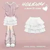Conjunto de Verão Duas Peças com Manga Curta para Meninas: Novo Conjunto de Camiseta e Saia de Verão para Crianças Maiores