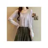 Top Corto de Chica Popular para Mujer 2025 Primavera y Verano Nicho Elegante de Punto con Mangas Largas Camisa Protectora Solar Nueva Blusa Exterior para Aire Acondicionado