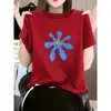 Camiseta Elegante de Algodón Puro para Mujer, Cuello Redondo, Hombro Normal, Manga Corta, Tendencia de Moda Verano 2026, Top Azul Oscuro