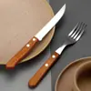 Cubiertos Western de Acero Inoxidable Hotel Restaurante Regaliz Mango de Madera Cuchillo para Bistec Tenedor Cuchara Juego de Tres Piezas Venta Directa del Fabricante