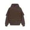 Sudadera de Invierno de Terciopelo para Hombre con Diseño de Empalme Asimétrico en Contraste de Color, Sudadera con Capucha y Bordes Crudos Desgastados, Moda Urbana