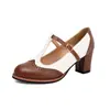 Otoño/Invierno 2026 Pedido Extranjero Tacón Alto Grueso Tallas Grandes 40-43 Bloque de Color Patrón Degradado Zapatos de Salón con Tira en T y Boca Baja