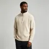 Suéter de Punto Acanalado con Cuello Alto y Media Cremallera para Hombre Otoño Invierno Color Sólido Pulóver Casual Suave Cálido En Stock