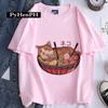 Playera para Mujer 2023 Estilo Japonés Retro Estampado Monstruo Fideos Verano Pareja Hombre y Mujer Cuello Redondo