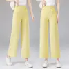 Pantalones de pierna ancha adelgazantes de cintura alta de moda de verano 2026 para mujer, pantalones casuales fluidos sin planchar que ocultan las caderas, pantalones cortos