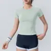 Top deportivo ligero y fresco de verano para mujer, camiseta corta de cuello redondo, ropa de fitness sexy ajustada, camiseta moderna de secado rápido