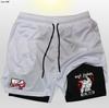 Shorts Dos en Uno de Doble Capa para Hombre Estampado 2D Anime Japonés Guerrero Cortando Dientes Pantalones de Entrenamiento Shorts de Playa