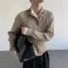 Suéter Henley de malha liso para homens, com padrões, caimento solto, gola casual, estilo casual, versão coreana para outono e inverno