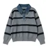 Suéter de Punto a Rayas de Contraste Estilo Coreano Otoño Invierno Nuevo Holgado Estilo Universitario Cuello Suéter Casual Top