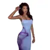 Vestido Azul Floral de Alcinha para Mulheres, Estilo Verão para Férias na Praia, Cintura Marcada, Lindo Saia Longa Estilo Sereia que Abraça os Quadris