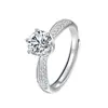 Anillo de Cobre de Alta Gama con Seis Garras y Diamante Simulado para Mujer, Estilo de Pareja Simple y a la Moda, Zircón para Propuesta, Boda, Anillo Abierto Falso al por Mayor