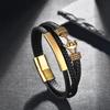 Direto da fábrica Moda europeia e americana pulseira masculina de corda de couro multicamadas fivela magnética de aço inoxidável âncora pulseira de aço titânio
