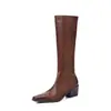 Versión de cuero de grano completo ~Tacón alto grueso de 5.5 cm Otoño/Invierno 2026 Botas de jinete de alta gama Versátiles para el trabajo diario Botas de punta cuadrada