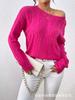 Jersey de Punto Holgado para Mujer Estilo Nuevo de Primavera y Otoño Transfronterizo Europeo y Americano Estilo Corto Jersey Holgado para Ir al Trabajo Cuello Redondo Camiseta de Fondo de Punto
