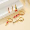Conjunto de Pendientes de Zirconia con Colgante de Gota de Agua de Colores de Venta Caliente Transfronteriza, Exquisitos y Únicos Clips para Orejas y Pendientes Chapados en Oro de 18 Quilates de Cobre