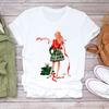 Camiseta blanca de manga corta con estampado navideño de alce para mujer. Camiseta de base transfronteriza de Shopee AliExpress.
