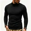 Camiseta de manga larga cálida de color liso para hombre, ajuste slim, forro polar, cuello alto, talla grande, suéter casual de moda, camiseta base