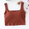 Top Corto de Ombligo con Almohadilla en el Pecho Sujetador de Tirantes Taza Ropa Interior de una Pieza de Cintura Alta Cuello Cuadrado para Usar Debajo