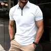 Comércio Exterior Verão Masculino Promoção Quente Novo Simples Manga Curta Polo Impressão 3D Cor Sólida Casual Zíper Camisa Polo