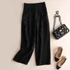 En stock: Pantalones anchos estilo japonés 2026 nuevos para mujer, nueva colección de verano, mezcla de algodón y lino, modernos, holgados, pantalones casuales de lino para estudiantes