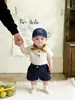 Conjunto de Algodón Puro para Bebé de Verano, Camiseta Elegante de Manga Corta Fina para Niño Pequeño, Pantalones Cortos Casuales Versátiles para Bebés y Niños Pequeños en Verano