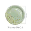Nuevos en Stock Cola de Rata Verde Estampado Dorado Lunares Vasos de Papel Desechables para Fiesta de Cumpleaños, Servilletas, Platos de Papel, Vajilla, Artículos de Fiesta