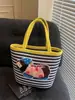 Caniche de Dibujos Animados Cesta de Verduras Bloques de Color Bolso de Mano Cachorro Lindo Bolsa Tote de Gran Capacidad Bolsa Cubo de Cuerda de Algodón Tejida para Mujeres